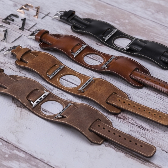 Apple Watch 2in1 Premium Leather Men's Band Black - Picture 5 of 9